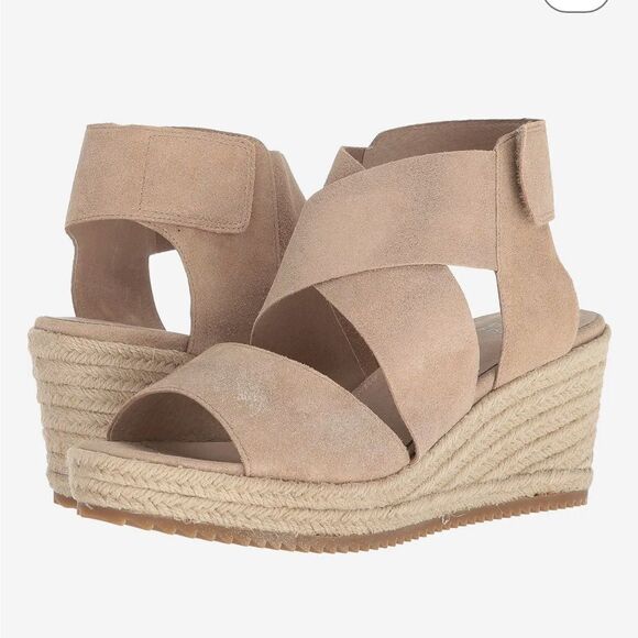 Eileen fisher Willow wedge sandals leather ankle strap espadrilles 9.5 - Picture 1 of 7